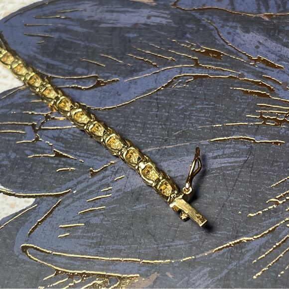 Vintage 80s Gold Vermeil and 925 Sterling Silver Faux Diamond Tennis Bracelet D1 - Picture 10 of 15